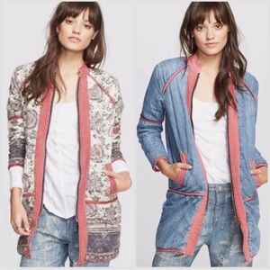 Free People reversible blue denim / pink and paisley quilted coat